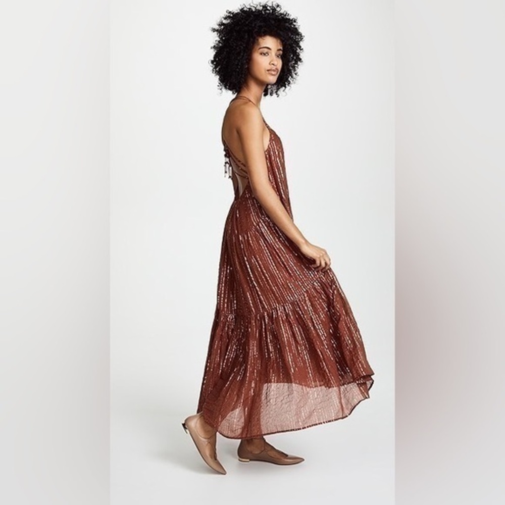 Ulla Johnson Samara Dress Mahogany Copper Lurex Midi Size 2